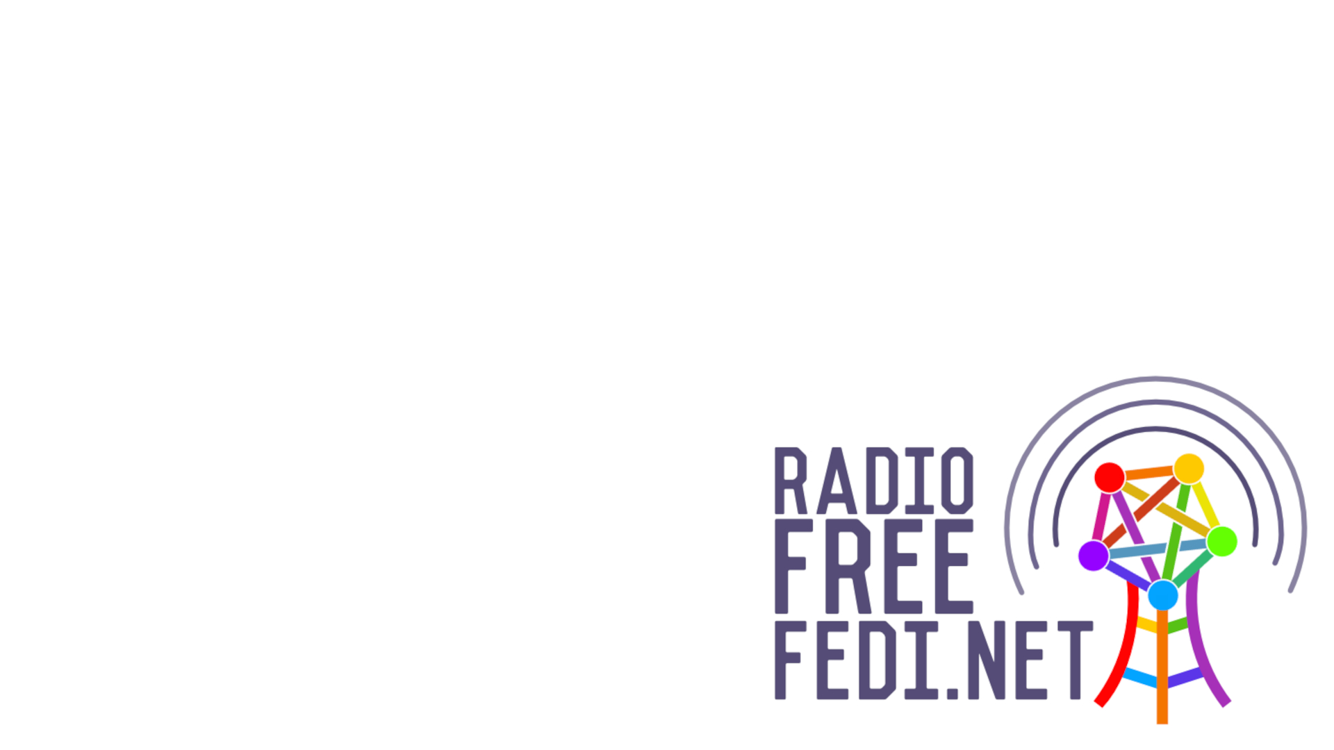radio free fedi wallpaper 1080p white background with rainbow tower corner logo